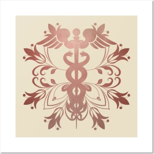 Abstract Floral Caduceus - Pink Posters and Art